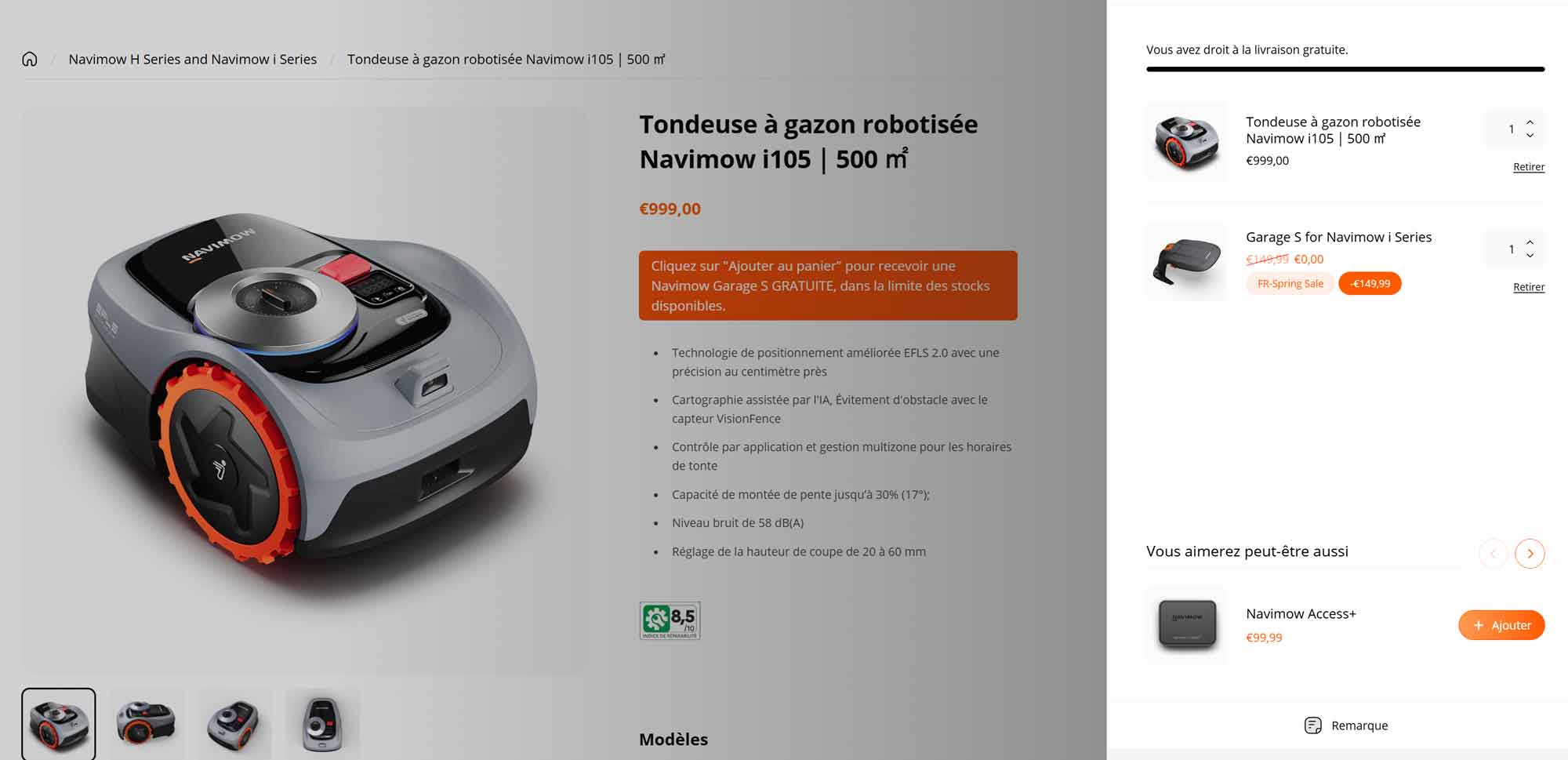 Segway offre le garage pour l'achat d'un Navimow i105E.