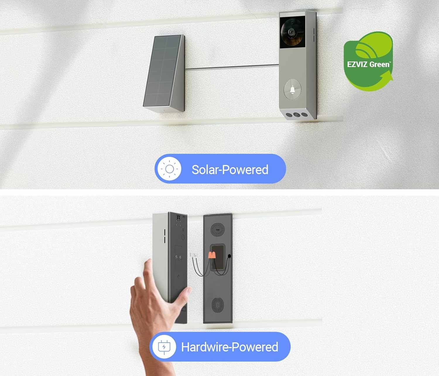 La sonnette connectée EZIVZ EP3x Pro fonctionne sur batterie rechargeable seule ou avec panneau solaire.