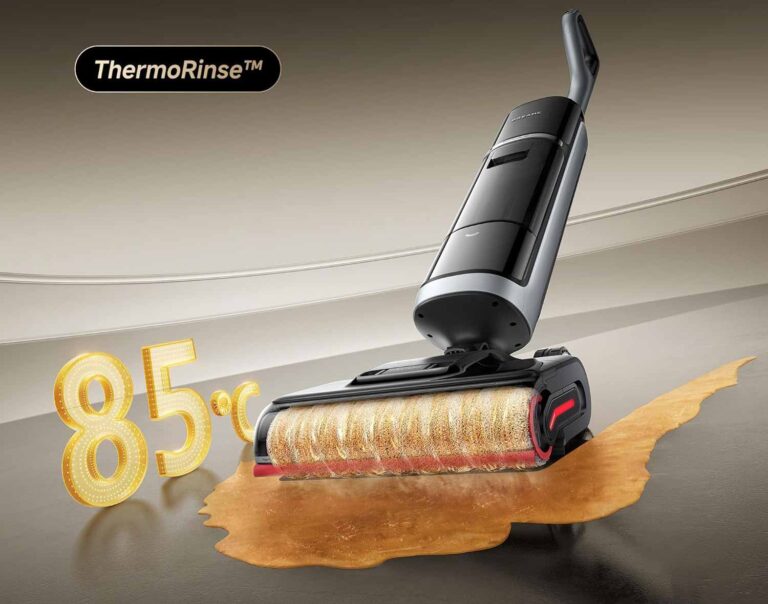 Dreame H15 Pro Heat lave les sols à 85 °C pour dissoudre graisses et taches incrustées.