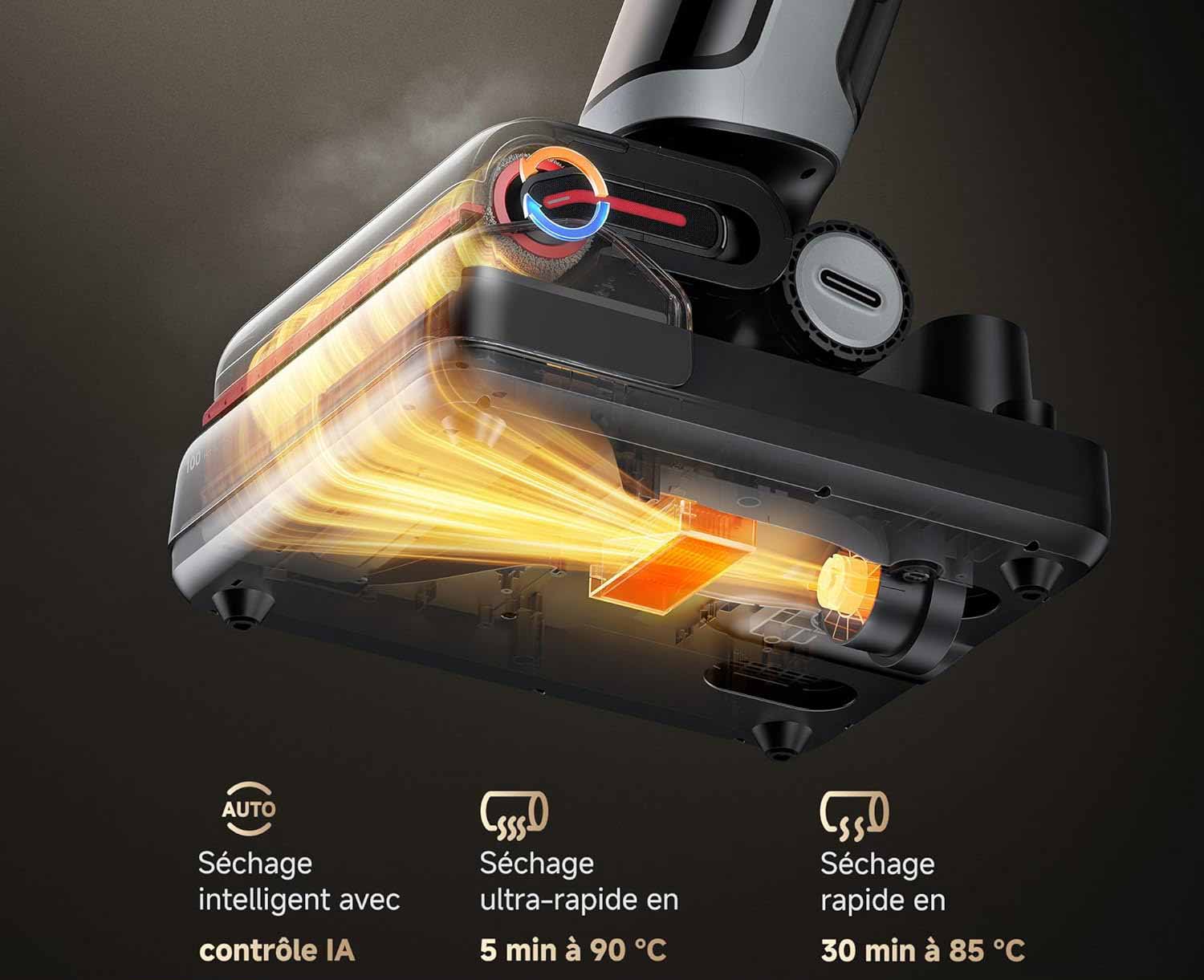 Station multifonction du Dreame H15 Pro Heat avec fonctions de nettoyage intelligent