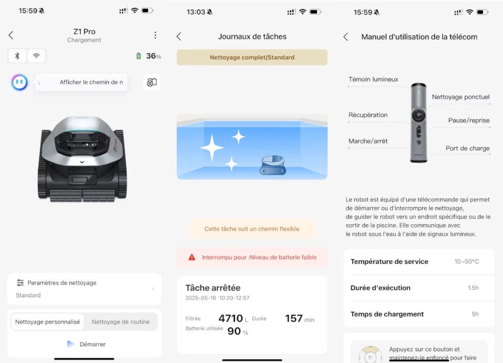 L'app du Dreame Z1 Pro 