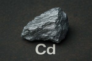 Morceau brut de cadmium extrait naturellement, posé sur fond sombre