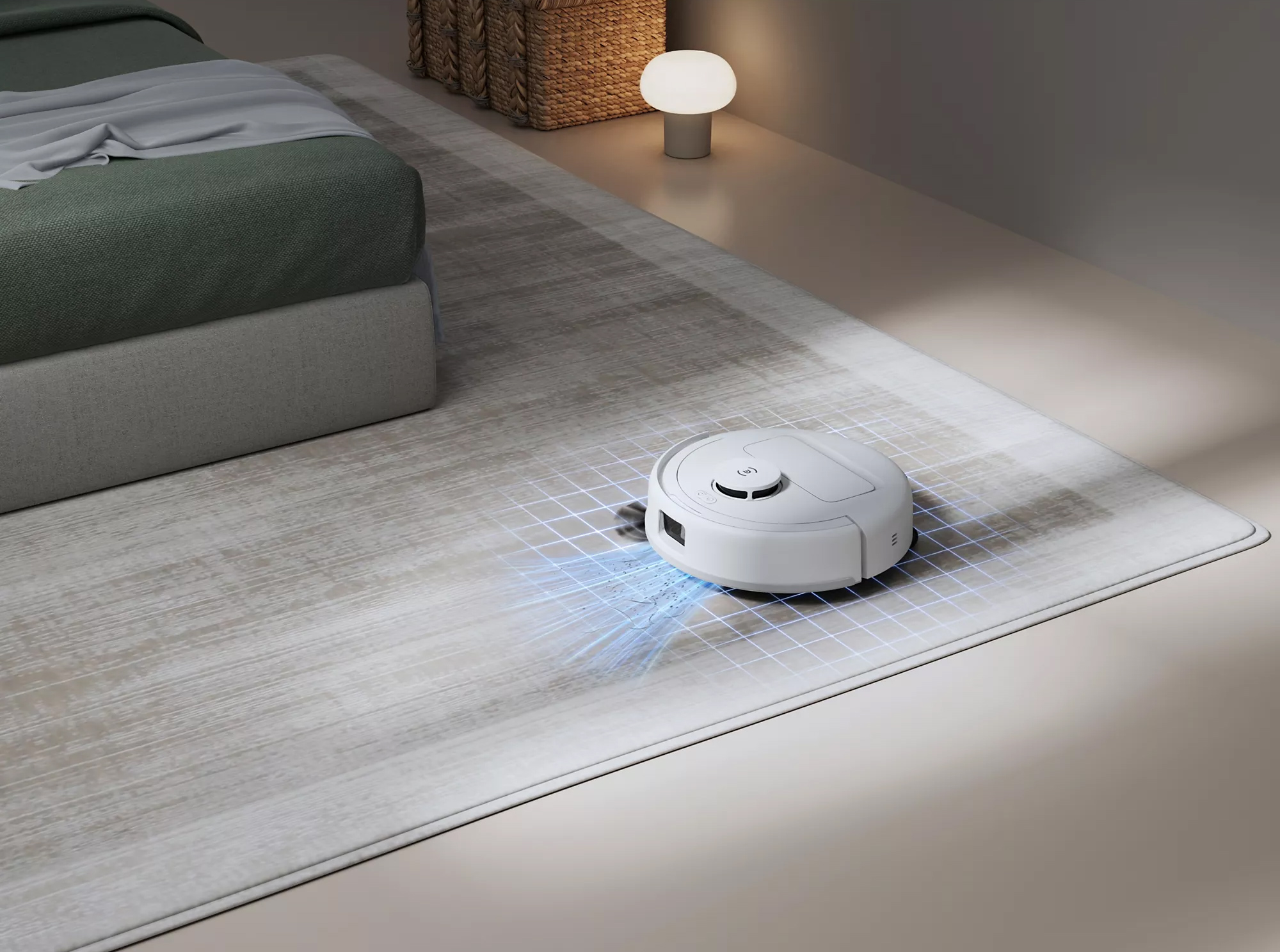 Robot Deebot Mini en train d’aspirer un tapis