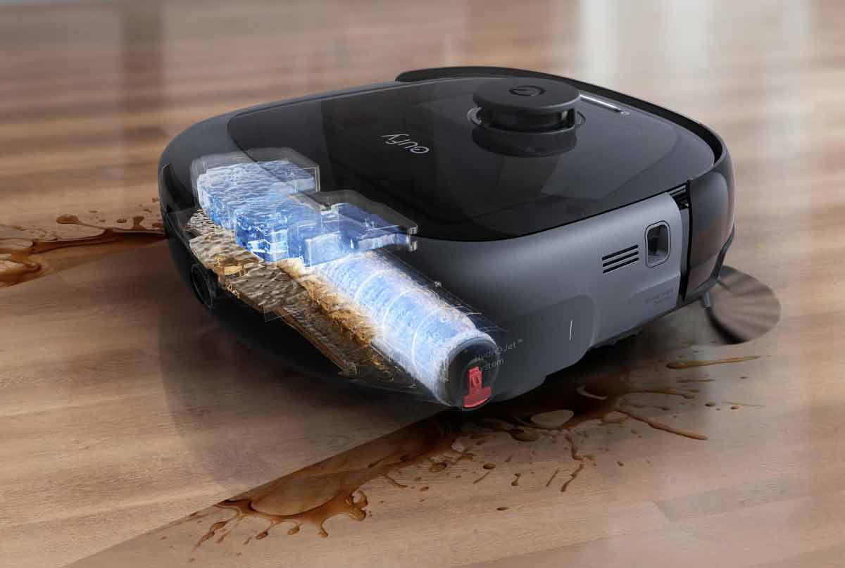 Système HydroJet avec rouleau rotatif du Eufy Omni E25.